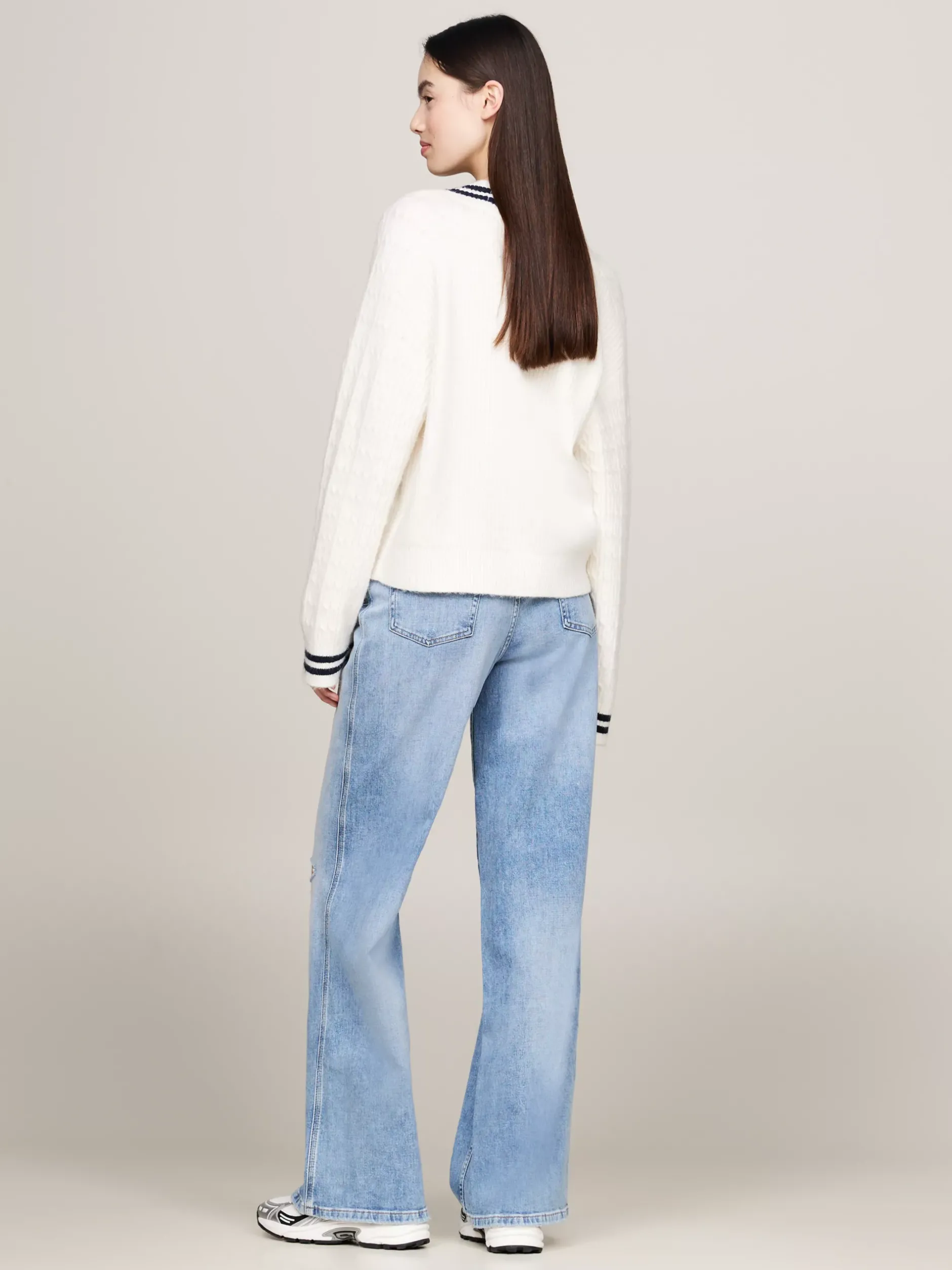 Swetry|Dzianina*Tommy Hilfiger Prążkowany Sweter Tommy Prep ANCIENT WHITE