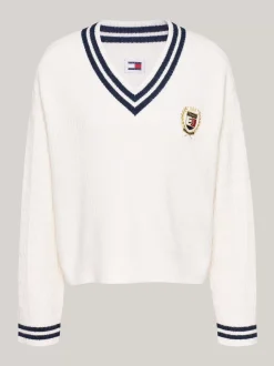 Swetry|Dzianina*Tommy Hilfiger Prążkowany Sweter Tommy Prep ANCIENT WHITE