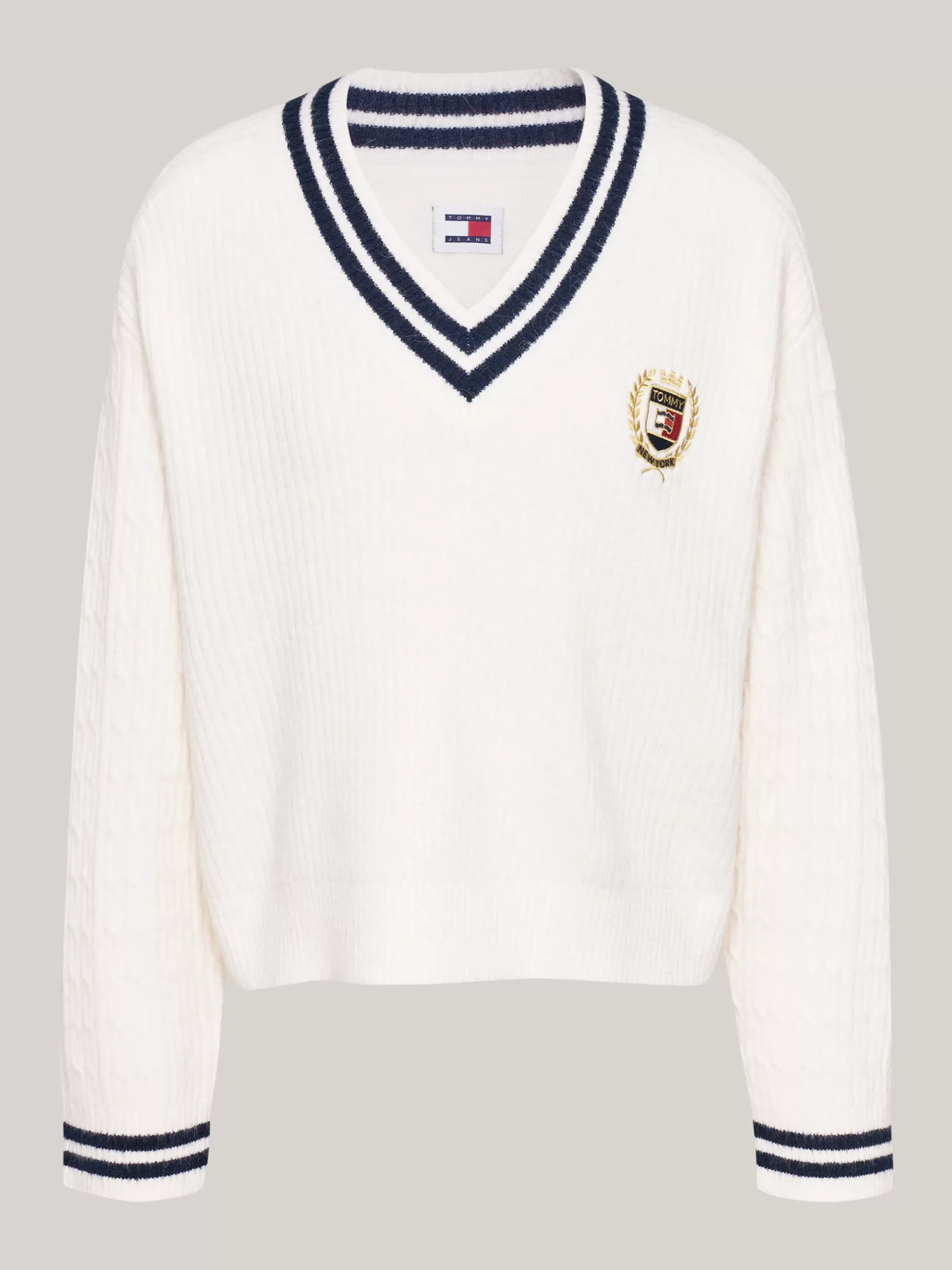 Swetry|Dzianina*Tommy Hilfiger Prążkowany Sweter Tommy Prep ANCIENT WHITE