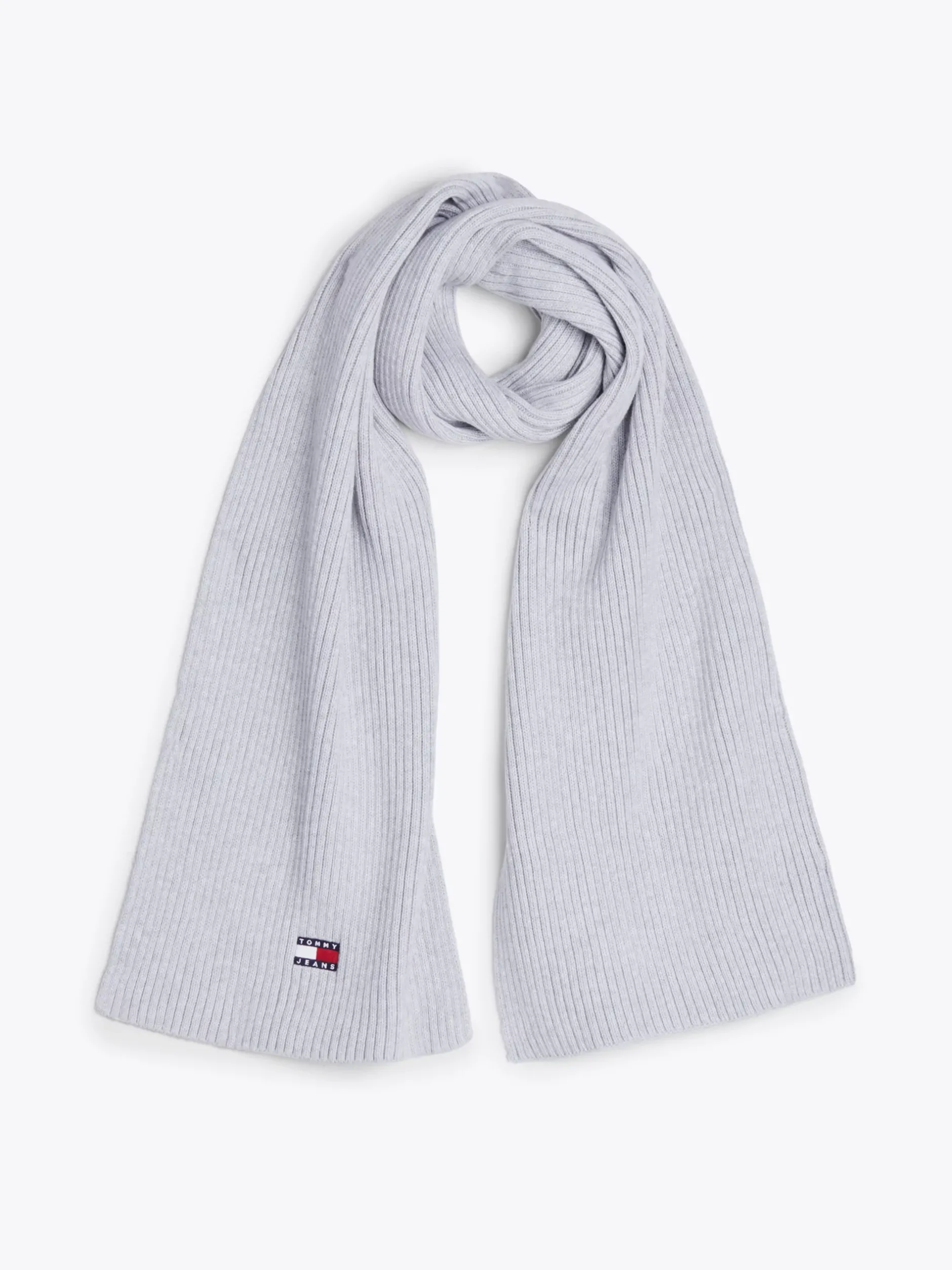 Czapki I Szaliki*Tommy Hilfiger Prążkowany Szalik Z Naszywką Heritage SILVER GREY HTR