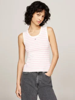 T-Shirty*Tommy Hilfiger Prążkowany Top Bez Rękawów W Bretońskie Paski BALLET PINK / MULTI