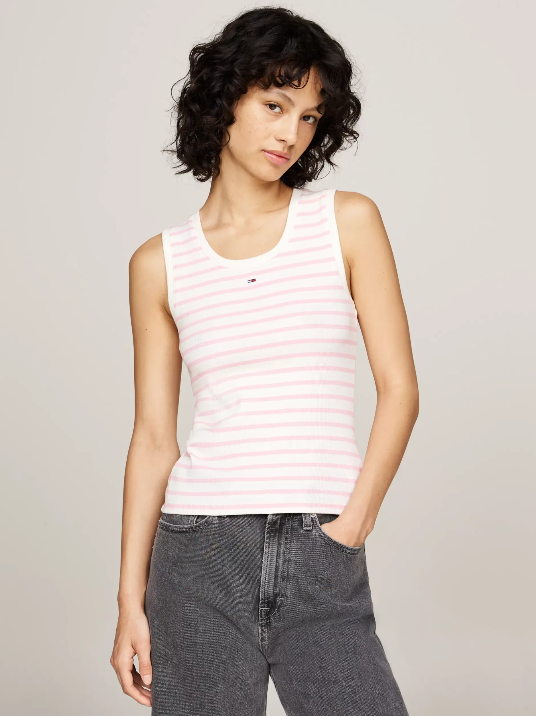 T-Shirty*Tommy Hilfiger Prążkowany Top Bez Rękawów W Bretońskie Paski BALLET PINK / MULTI