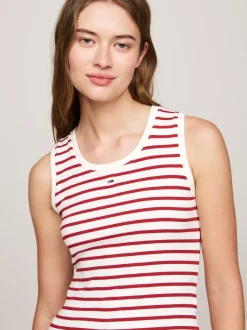 T-Shirty*Tommy Hilfiger Prążkowany Top Bez Rękawów W Bretońskie Paski REGATTA RED / MULTI