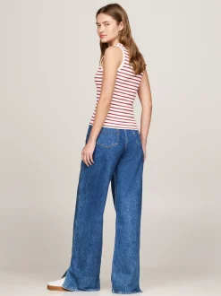 T-Shirty*Tommy Hilfiger Prążkowany Top Bez Rękawów W Bretońskie Paski REGATTA RED / MULTI