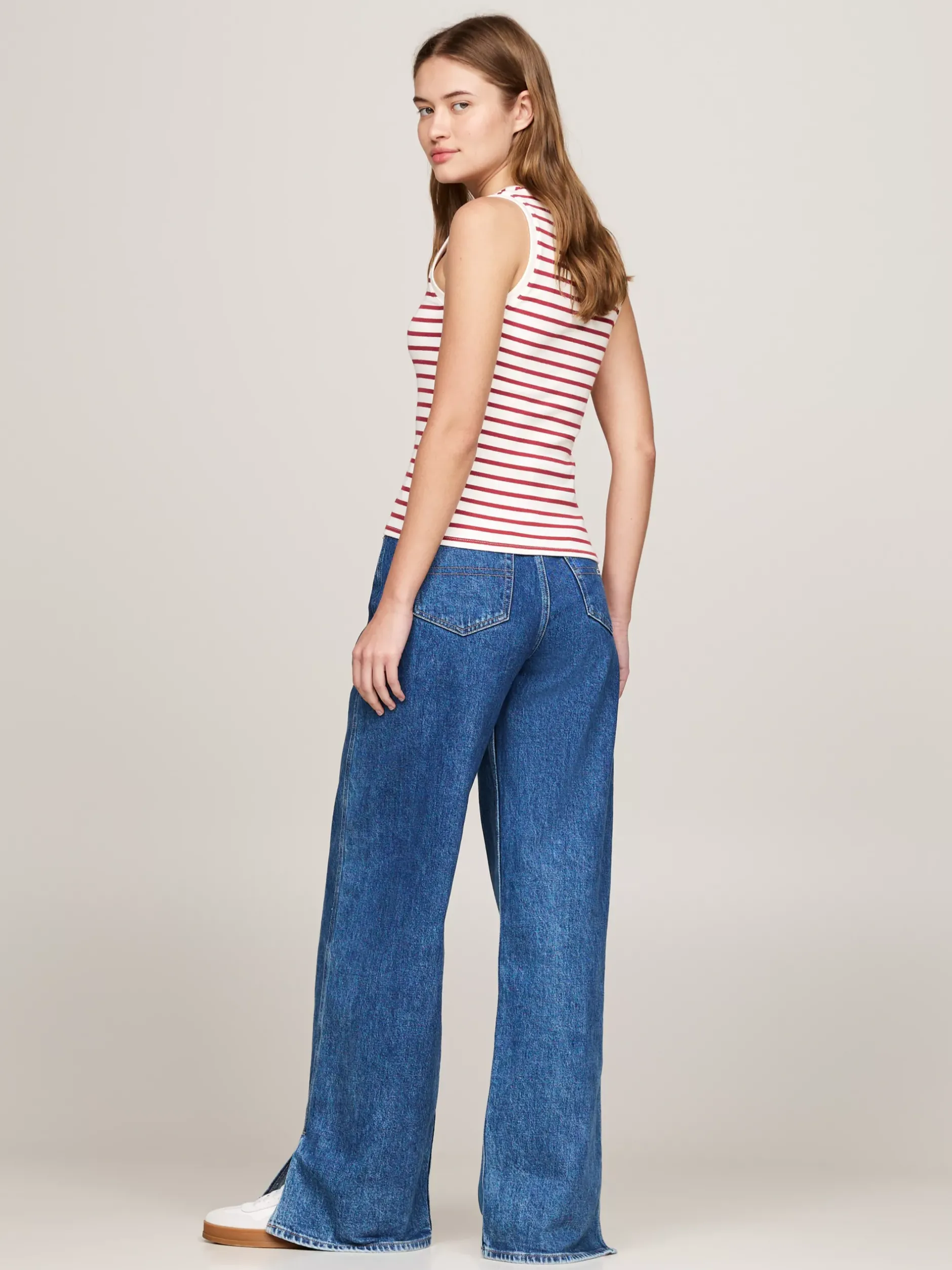 T-Shirty*Tommy Hilfiger Prążkowany Top Bez Rękawów W Bretońskie Paski REGATTA RED / MULTI