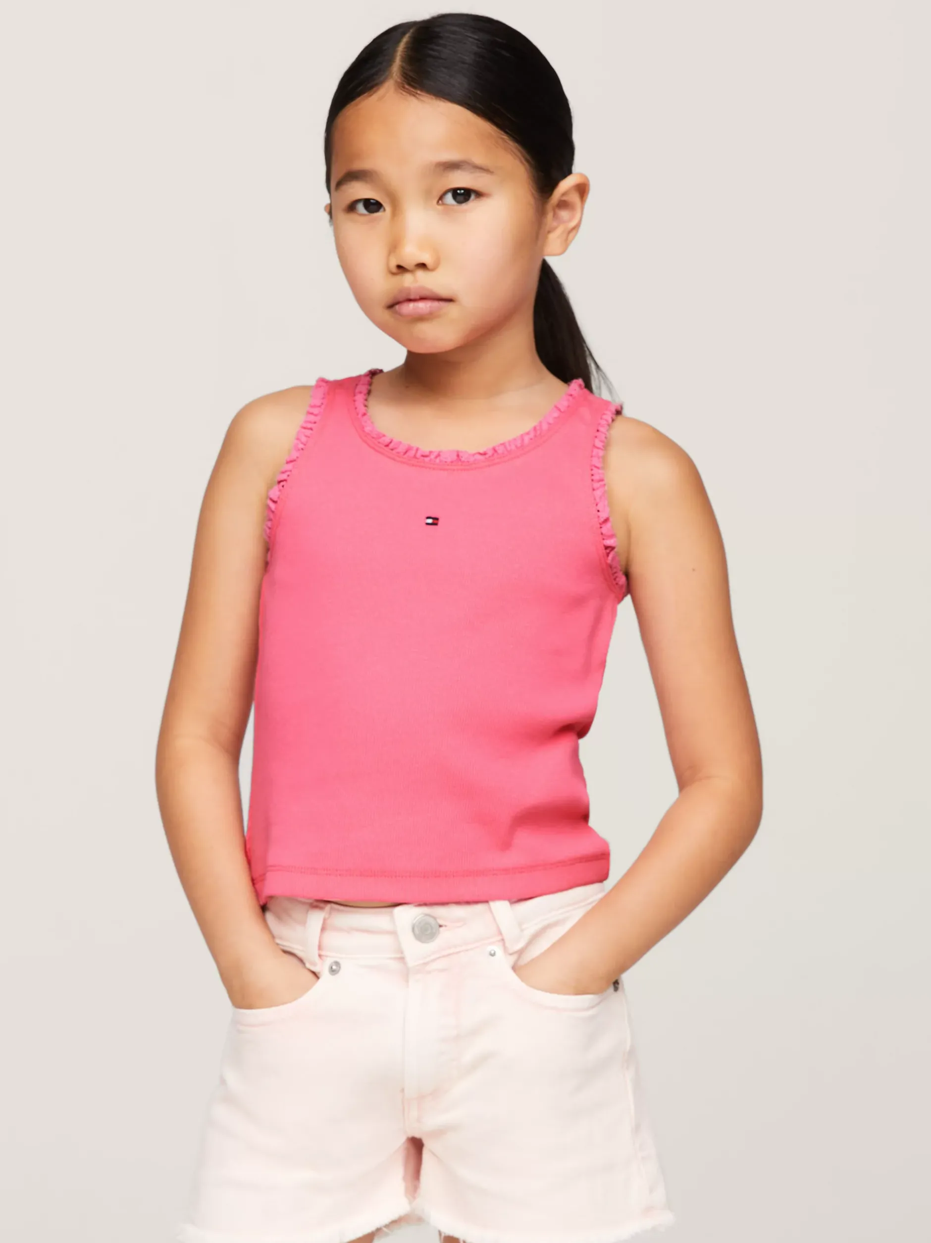 Topy I T-Shirty*Tommy Hilfiger Prążkowany Top Z Kolekcji Essential GLAMOUR PINK