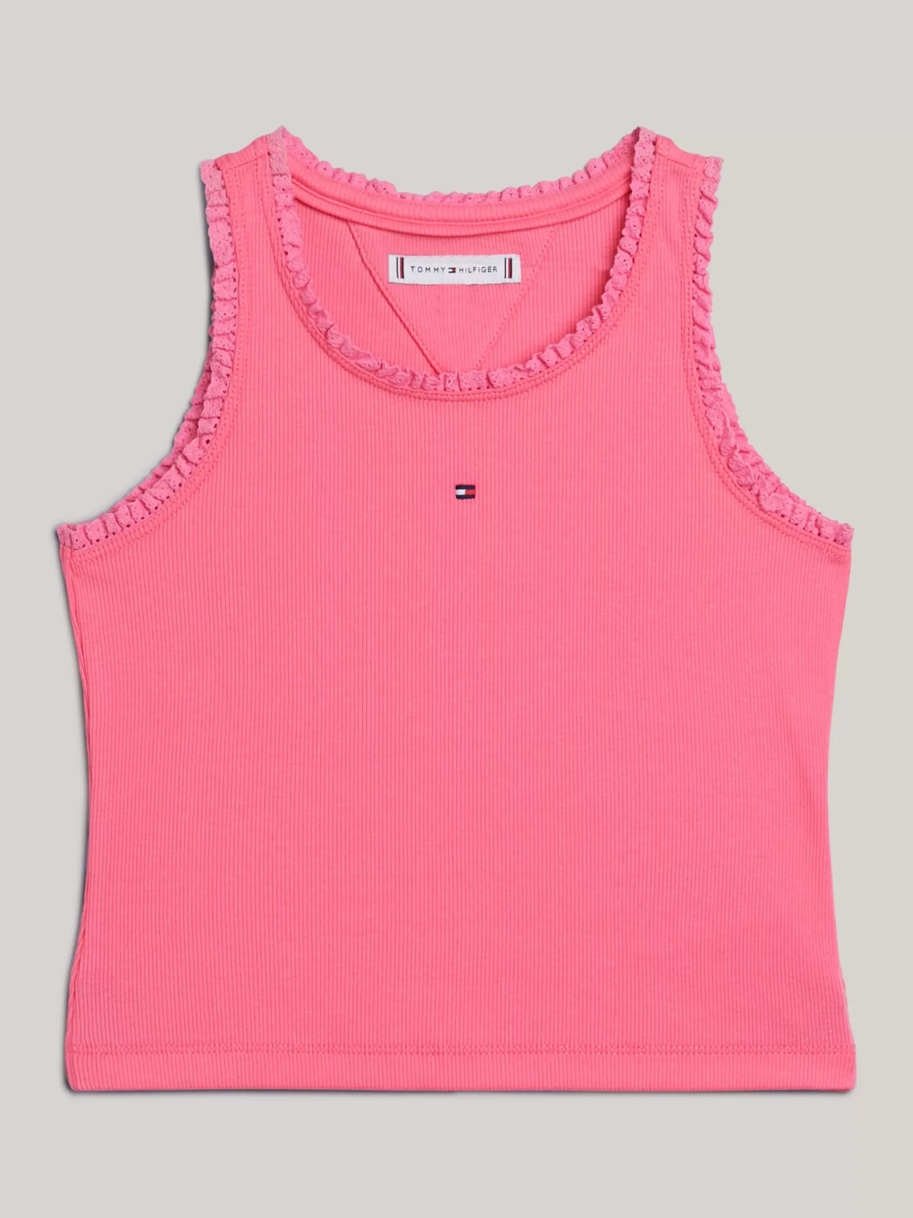 Topy I T-Shirty*Tommy Hilfiger Prążkowany Top Z Kolekcji Essential GLAMOUR PINK