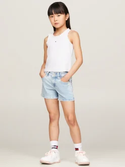 Topy I T-Shirty*Tommy Hilfiger Prążkowany Top Z Kolekcji Essential WHITE
