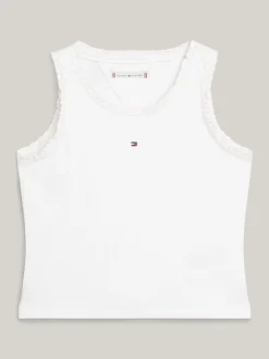 Topy I T-Shirty*Tommy Hilfiger Prążkowany Top Z Kolekcji Essential WHITE