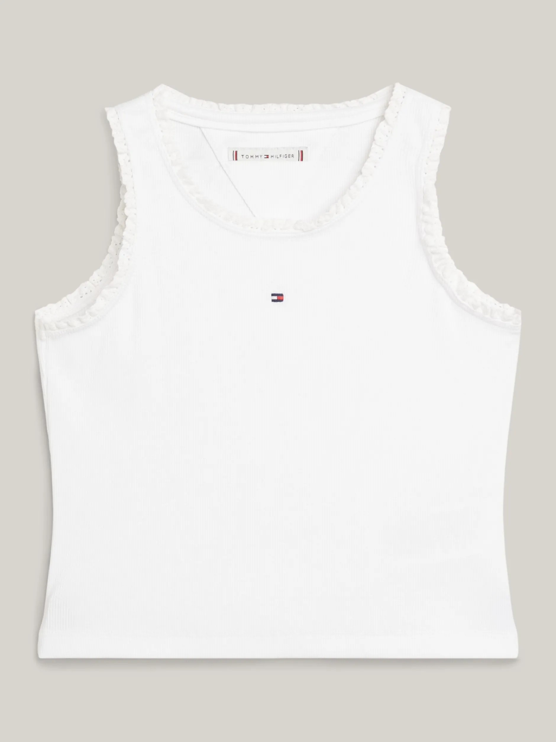 Topy I T-Shirty*Tommy Hilfiger Prążkowany Top Z Kolekcji Essential WHITE