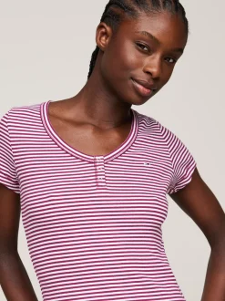 T-Shirty*Tommy Hilfiger Prążkowany T-shirt Z Dekoltem Henley VALLEY GRAPE / MULTI