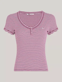 T-Shirty*Tommy Hilfiger Prążkowany T-shirt Z Dekoltem Henley VALLEY GRAPE / MULTI