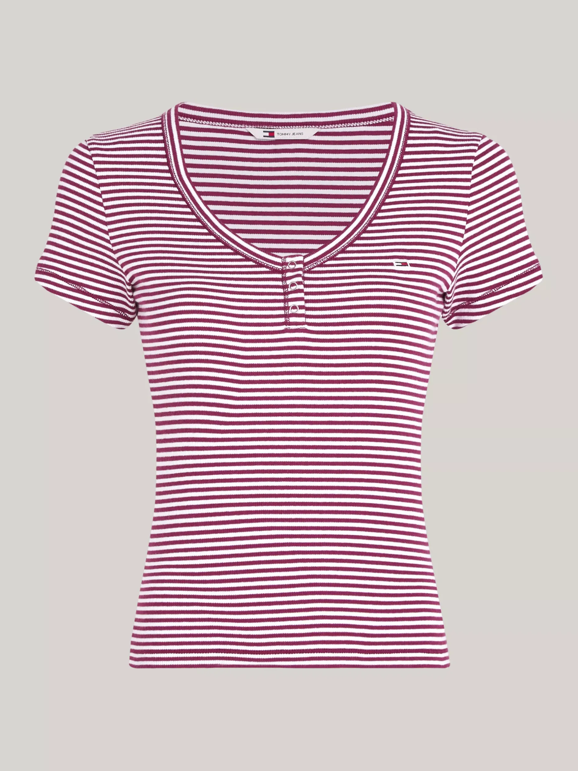 T-Shirty*Tommy Hilfiger Prążkowany T-shirt Z Dekoltem Henley VALLEY GRAPE / MULTI