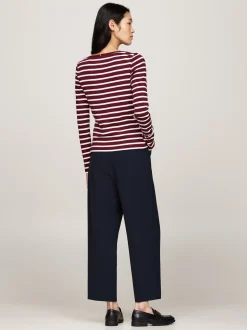 T-Shirty*Tommy Hilfiger Prążkowany T-shirt Z Długim Rękawem BRETON STP DEEP ROUGE/ ECRU