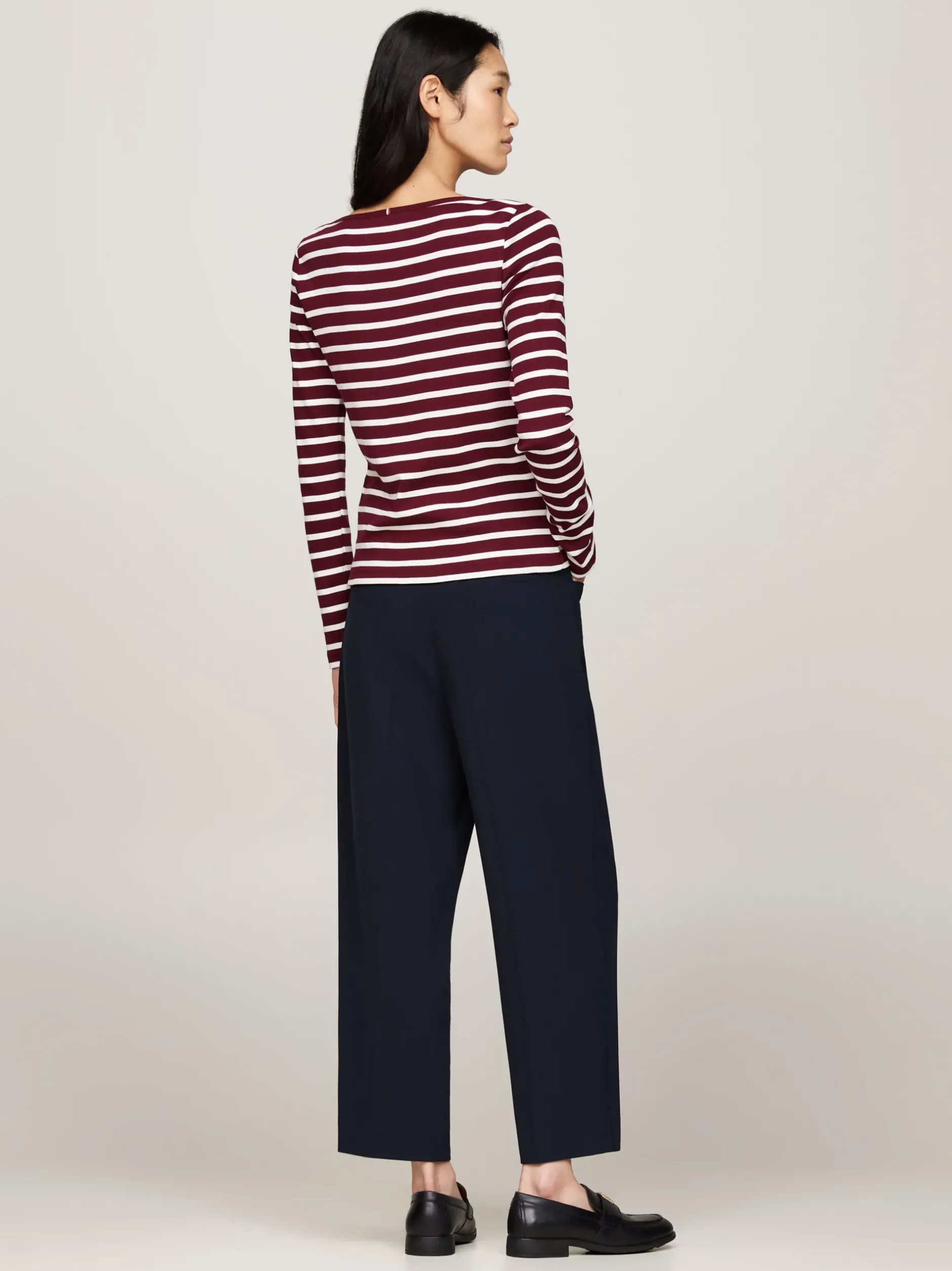 T-Shirty*Tommy Hilfiger Prążkowany T-shirt Z Długim Rękawem BRETON STP DEEP ROUGE/ ECRU