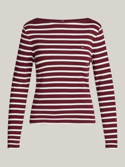 T-Shirty*Tommy Hilfiger Prążkowany T-shirt Z Długim Rękawem BRETON STP DEEP ROUGE/ ECRU