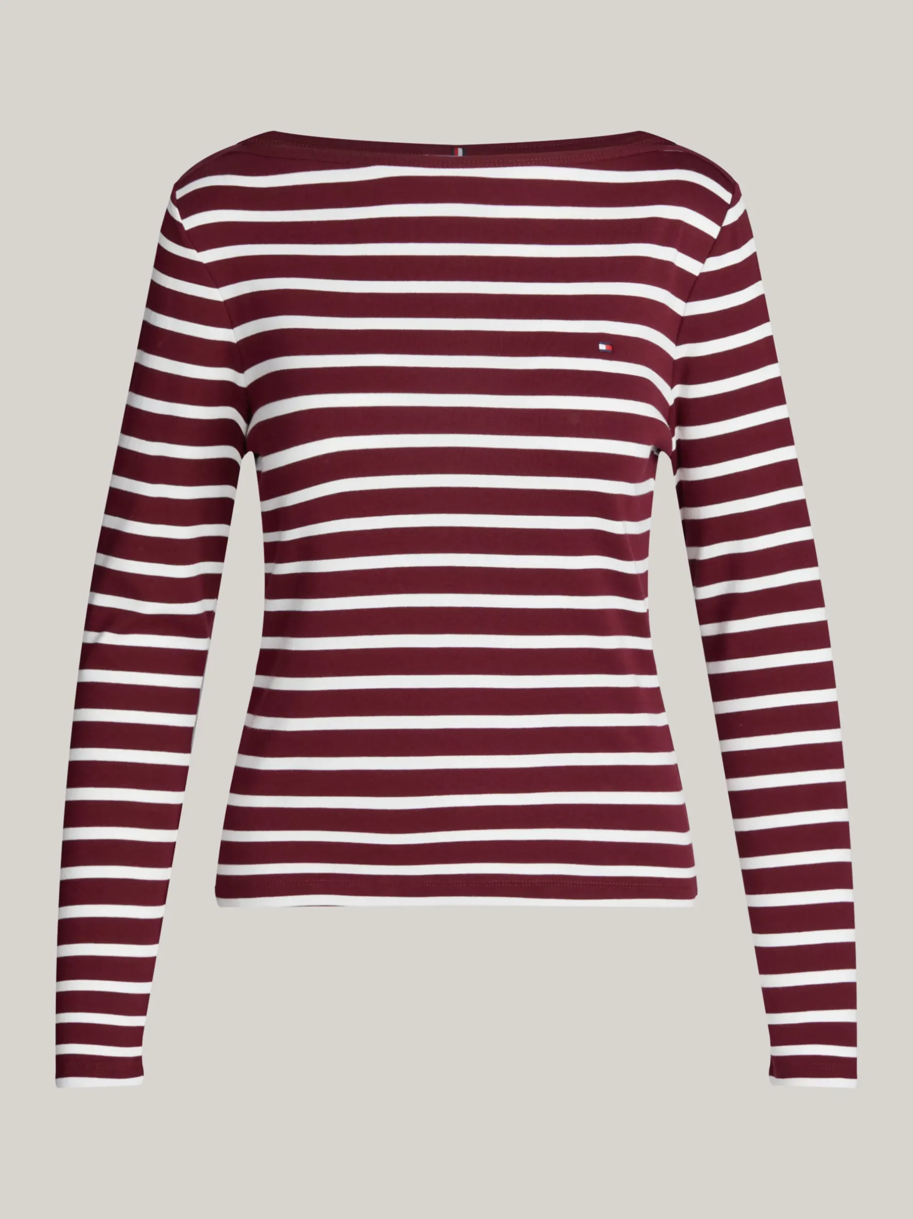 T-Shirty*Tommy Hilfiger Prążkowany T-shirt Z Długim Rękawem BRETON STP DEEP ROUGE/ ECRU