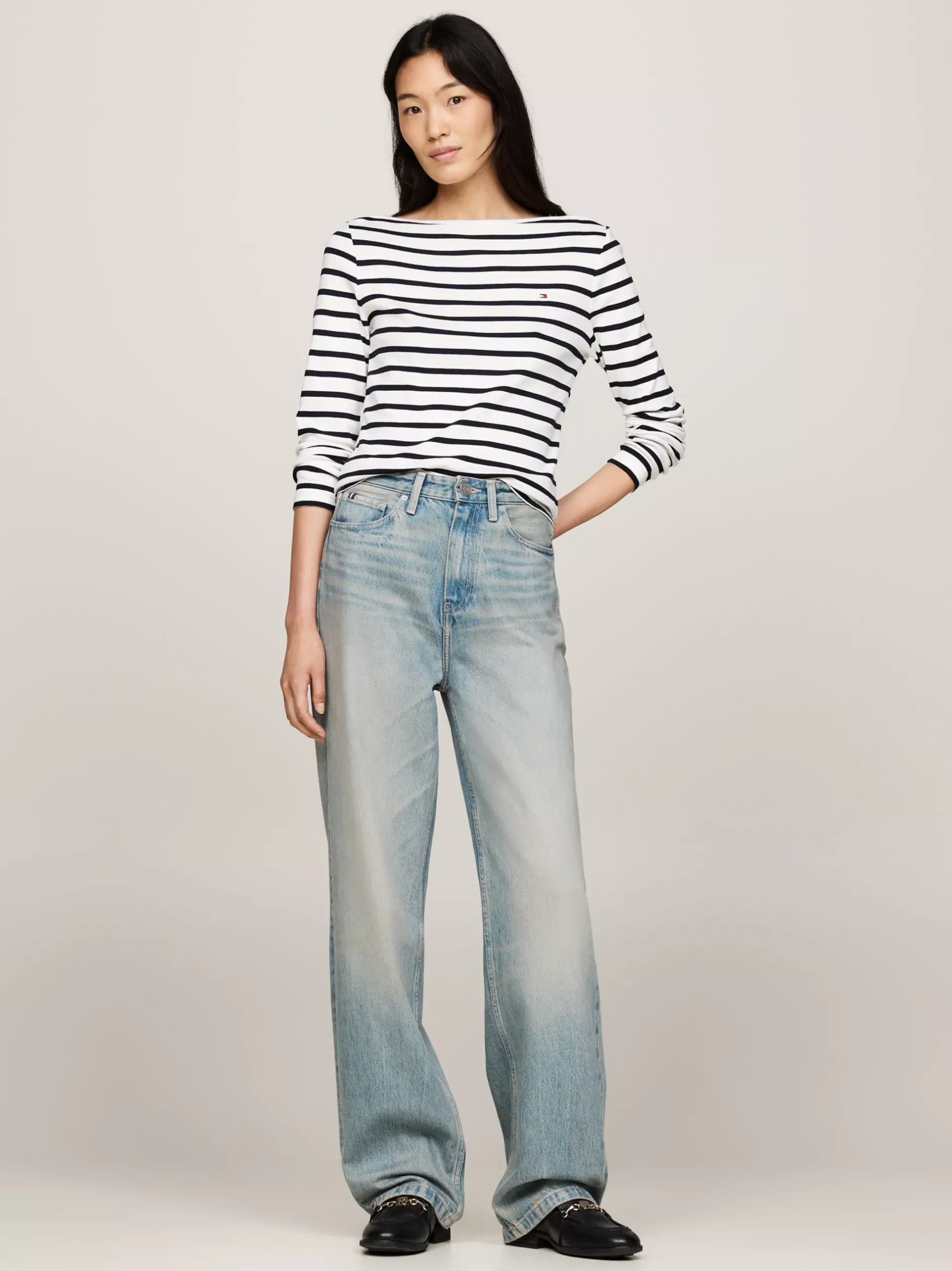 T-Shirty*Tommy Hilfiger Prążkowany T-shirt Z Długim Rękawem BRETON ECRU/DESERT SKY