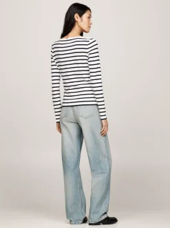 T-Shirty*Tommy Hilfiger Prążkowany T-shirt Z Długim Rękawem BRETON ECRU/DESERT SKY
