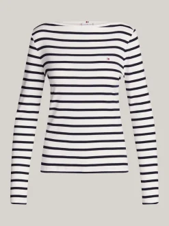 T-Shirty*Tommy Hilfiger Prążkowany T-shirt Z Długim Rękawem BRETON ECRU/DESERT SKY