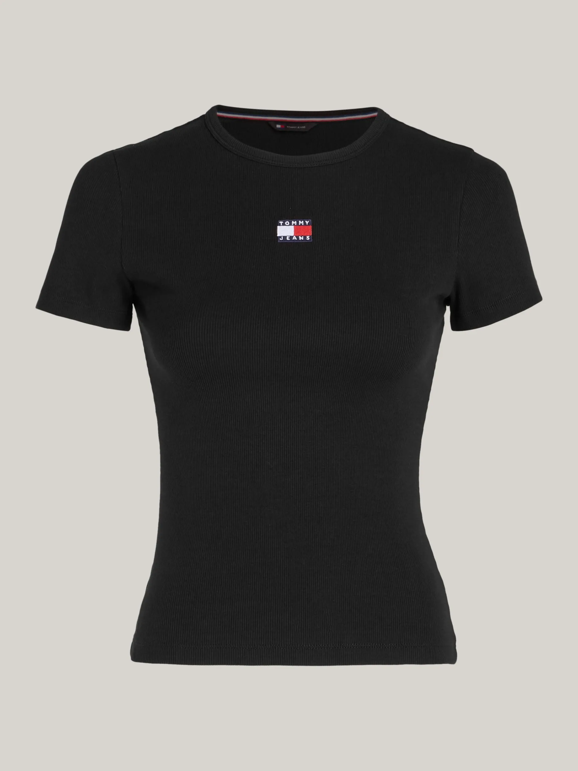 T-Shirty*Tommy Hilfiger Prążkowany T-shirt Z Naszywką Tommy BLACK