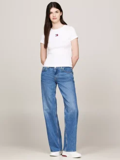 T-Shirty*Tommy Hilfiger Prążkowany T-shirt Z Naszywką Tommy WHITE