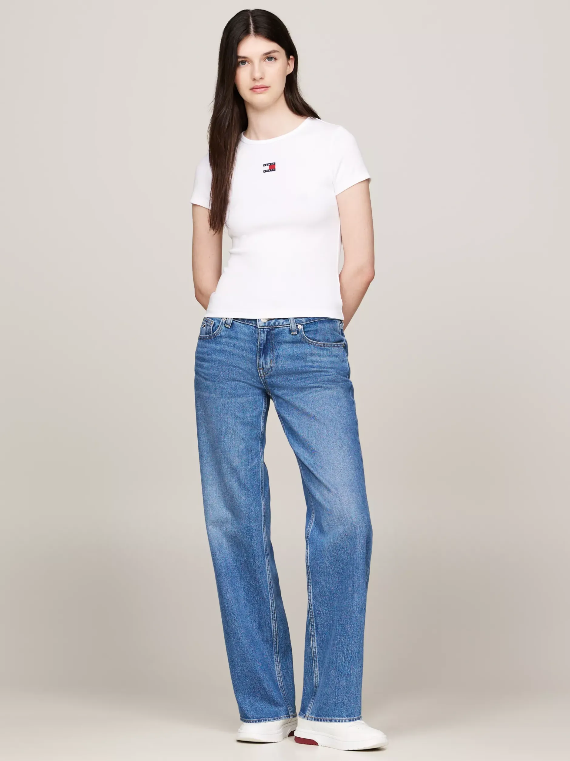 T-Shirty*Tommy Hilfiger Prążkowany T-shirt Z Naszywką Tommy WHITE