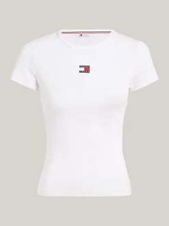 T-Shirty*Tommy Hilfiger Prążkowany T-shirt Z Naszywką Tommy WHITE