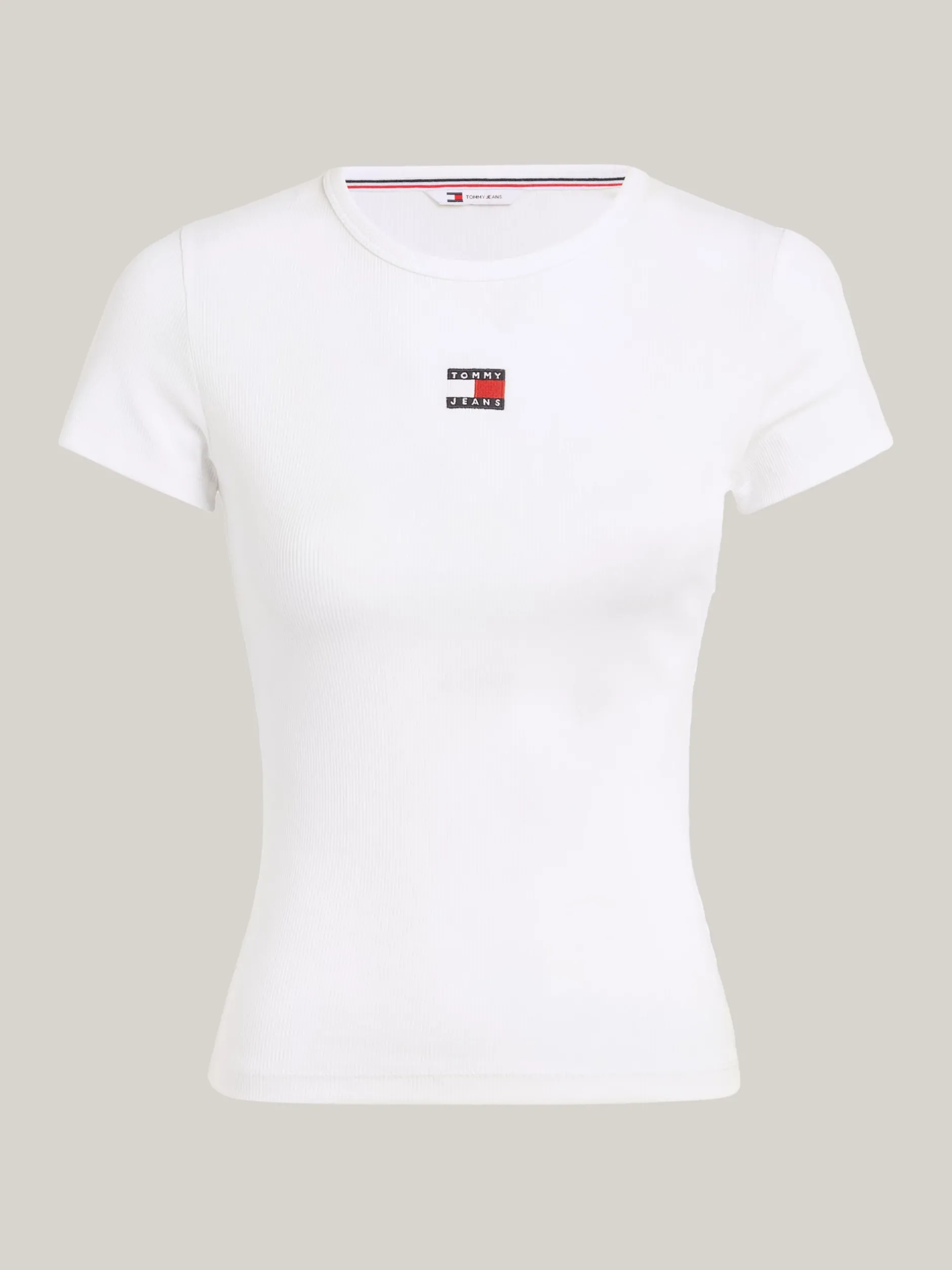 T-Shirty*Tommy Hilfiger Prążkowany T-shirt Z Naszywką Tommy WHITE