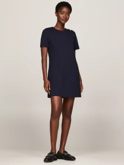 Sukienki*Tommy Hilfiger Prosta Sukienka Mini Z Guzikami Na Ramieniu DESERT SKY