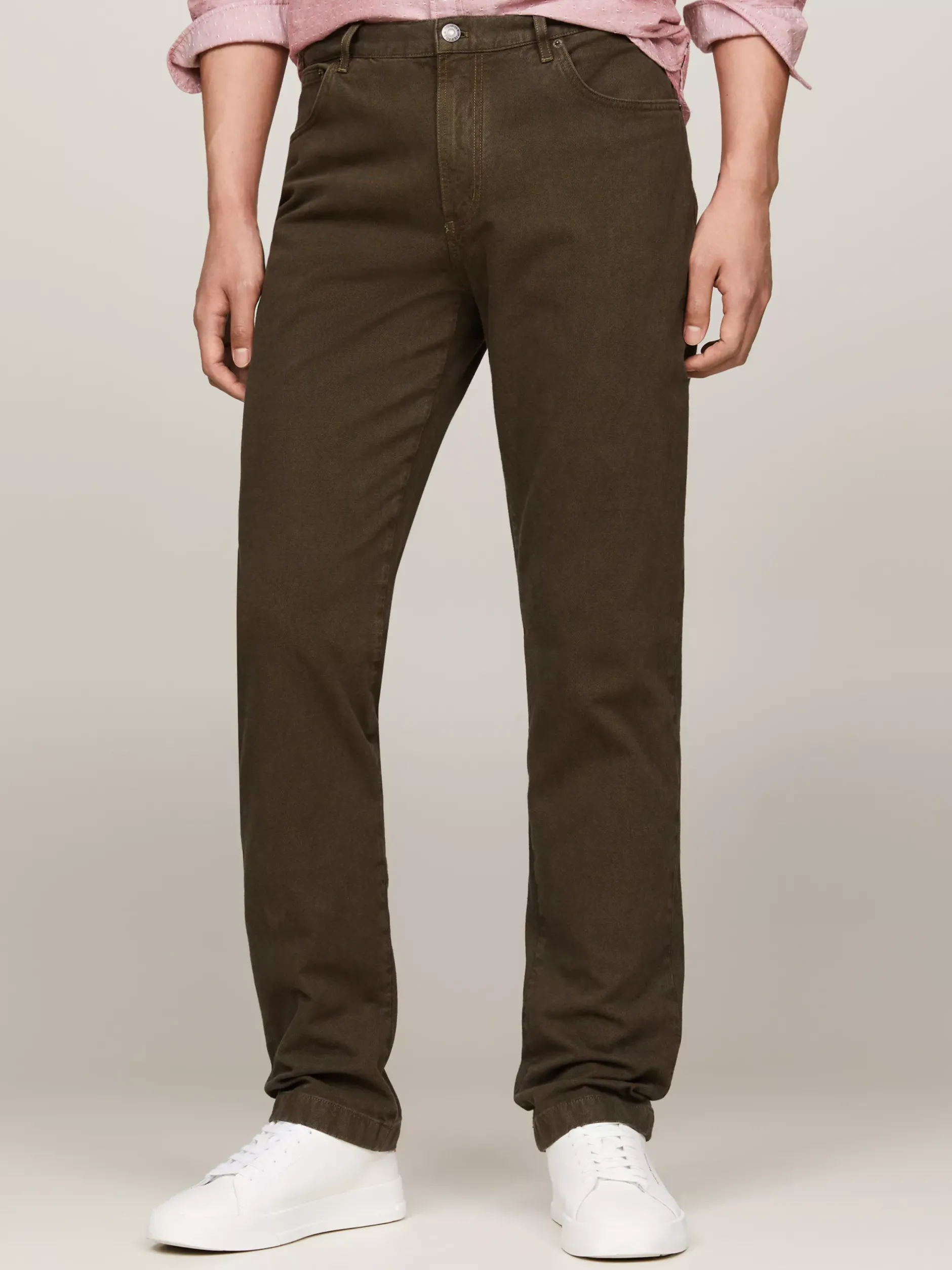 Spodnie*Tommy Hilfiger Proste Chinosy Denton Farbowane Po Uszyciu ARMY GREEN