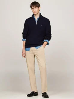 Spodnie*Tommy Hilfiger Proste Chinosy Denton Z Bawełny Ze Stretchem BATIQUE KHAKI