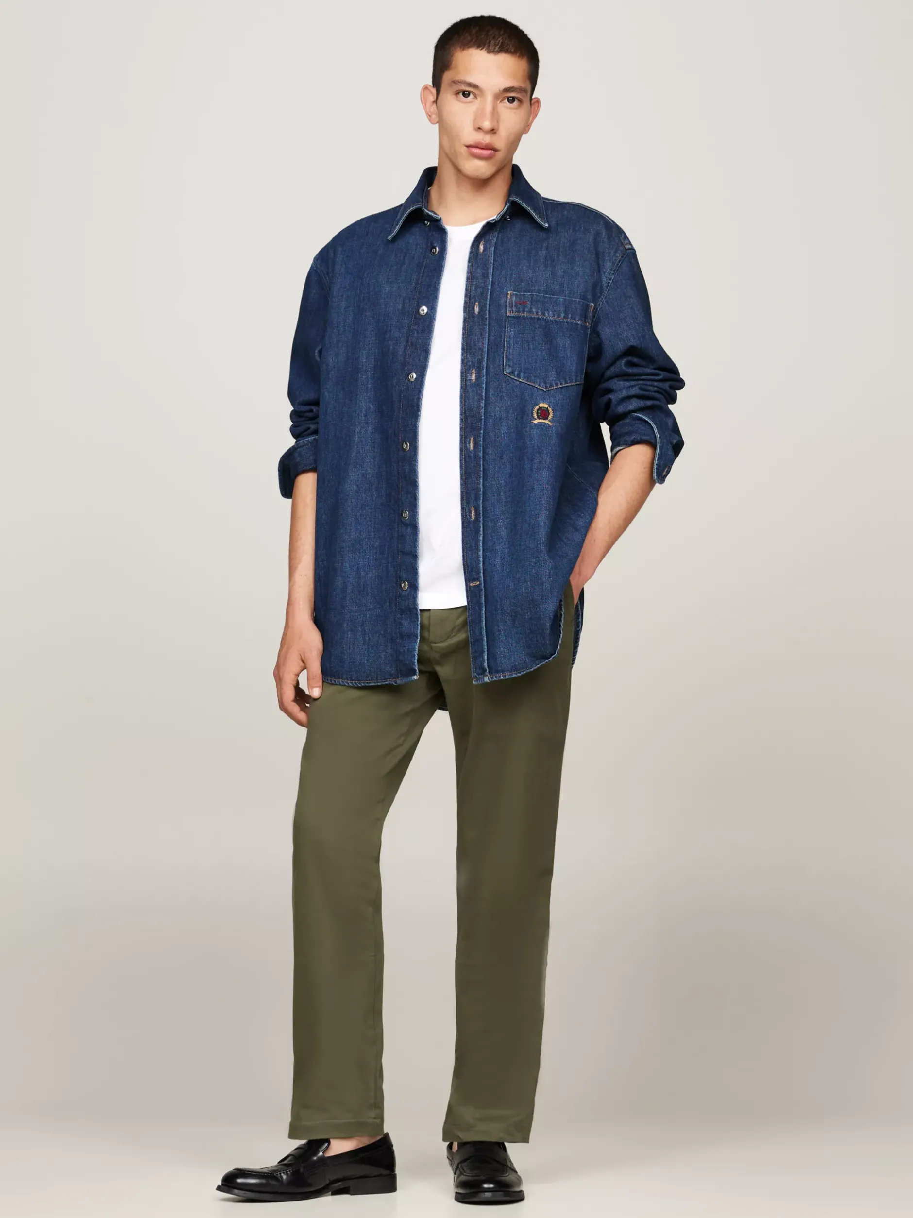 Spodnie*Tommy Hilfiger Proste Chinosy Denton Z Bawełny Ze Stretchem ARMY GREEN