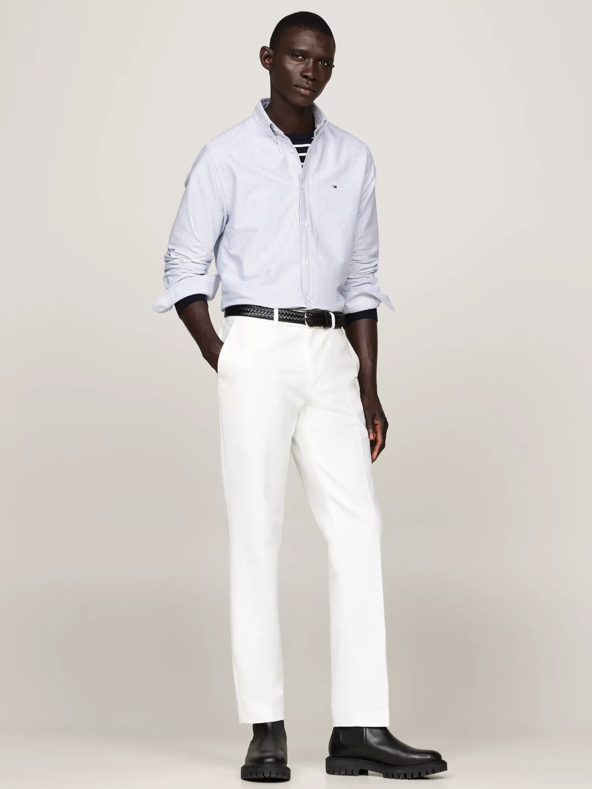Spodnie*Tommy Hilfiger Proste Chinosy Smart Casual Z Bawełny ECRU