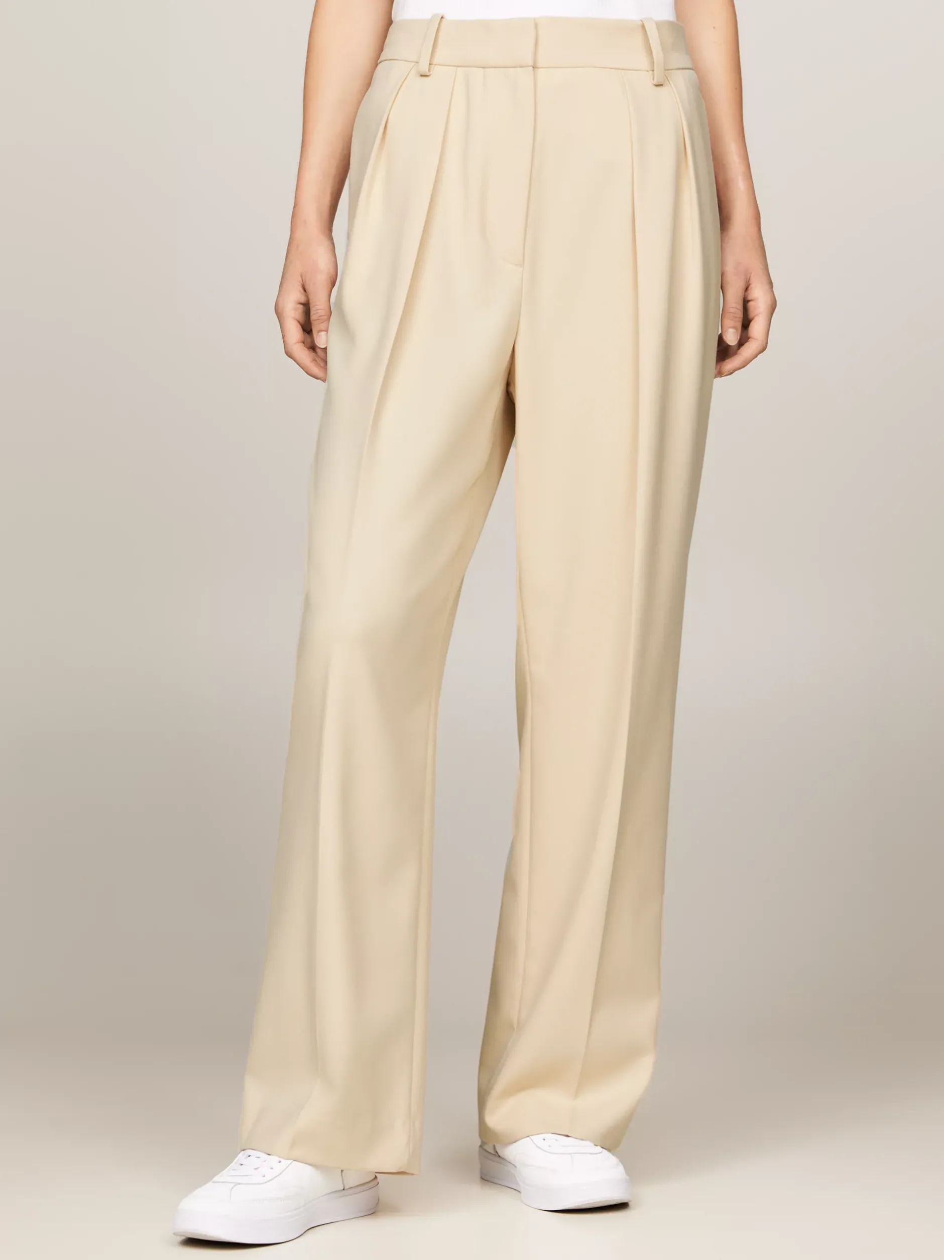 Spodnie*Tommy Hilfiger Proste Spodnie Z Zaszewkami COUNTRY IVORY