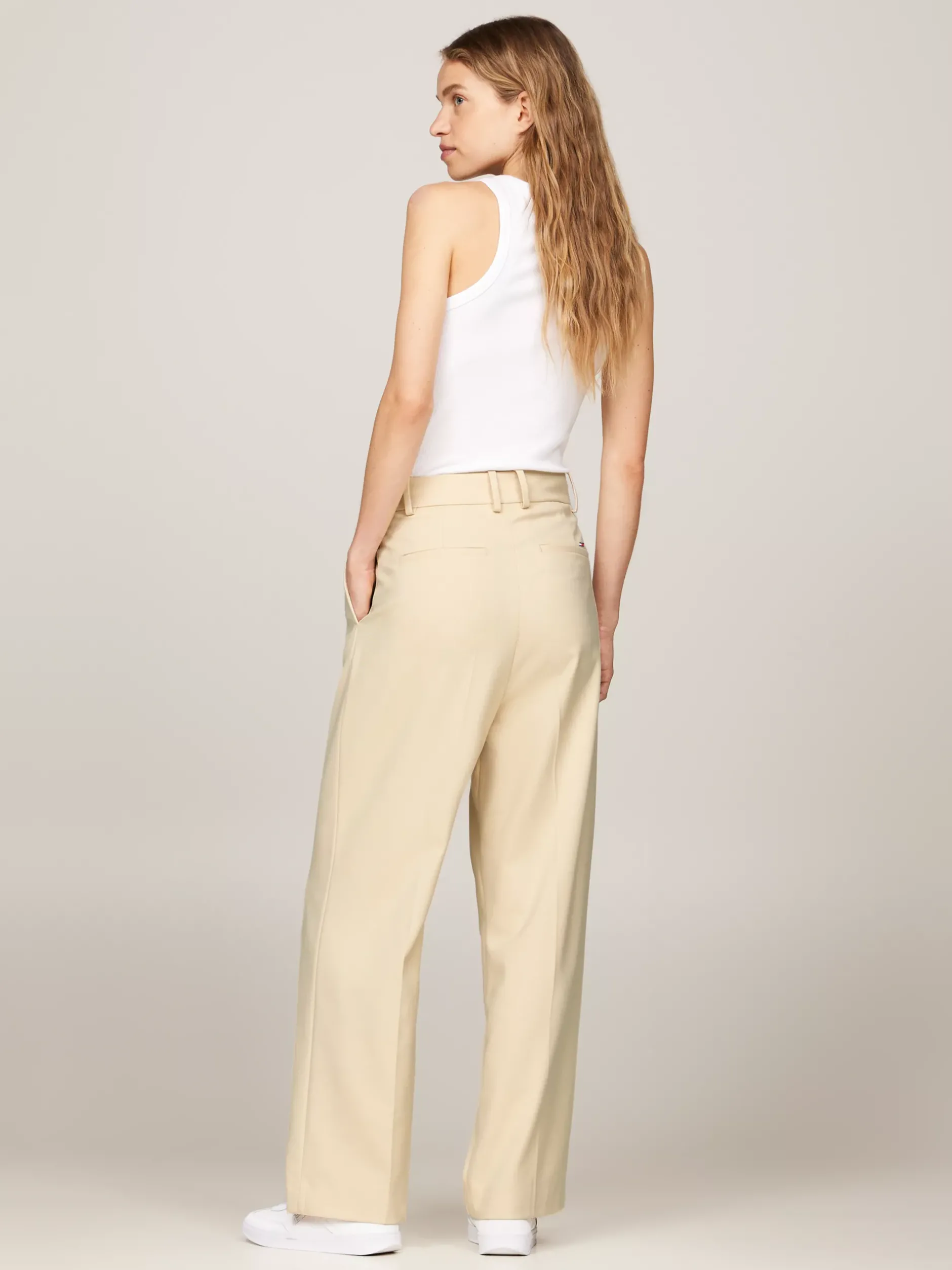Spodnie*Tommy Hilfiger Proste Spodnie Z Zaszewkami COUNTRY IVORY