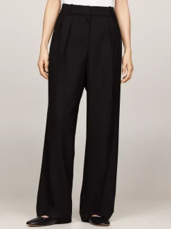 Spodnie*Tommy Hilfiger Proste Spodnie Z Zaszewkami BLACK