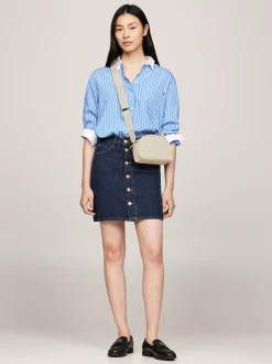 Torebki Na Pasku*Tommy Hilfiger Prostokątna Torebka Na Ramię Z Logo Na Pasku CLASSIC BEIGE