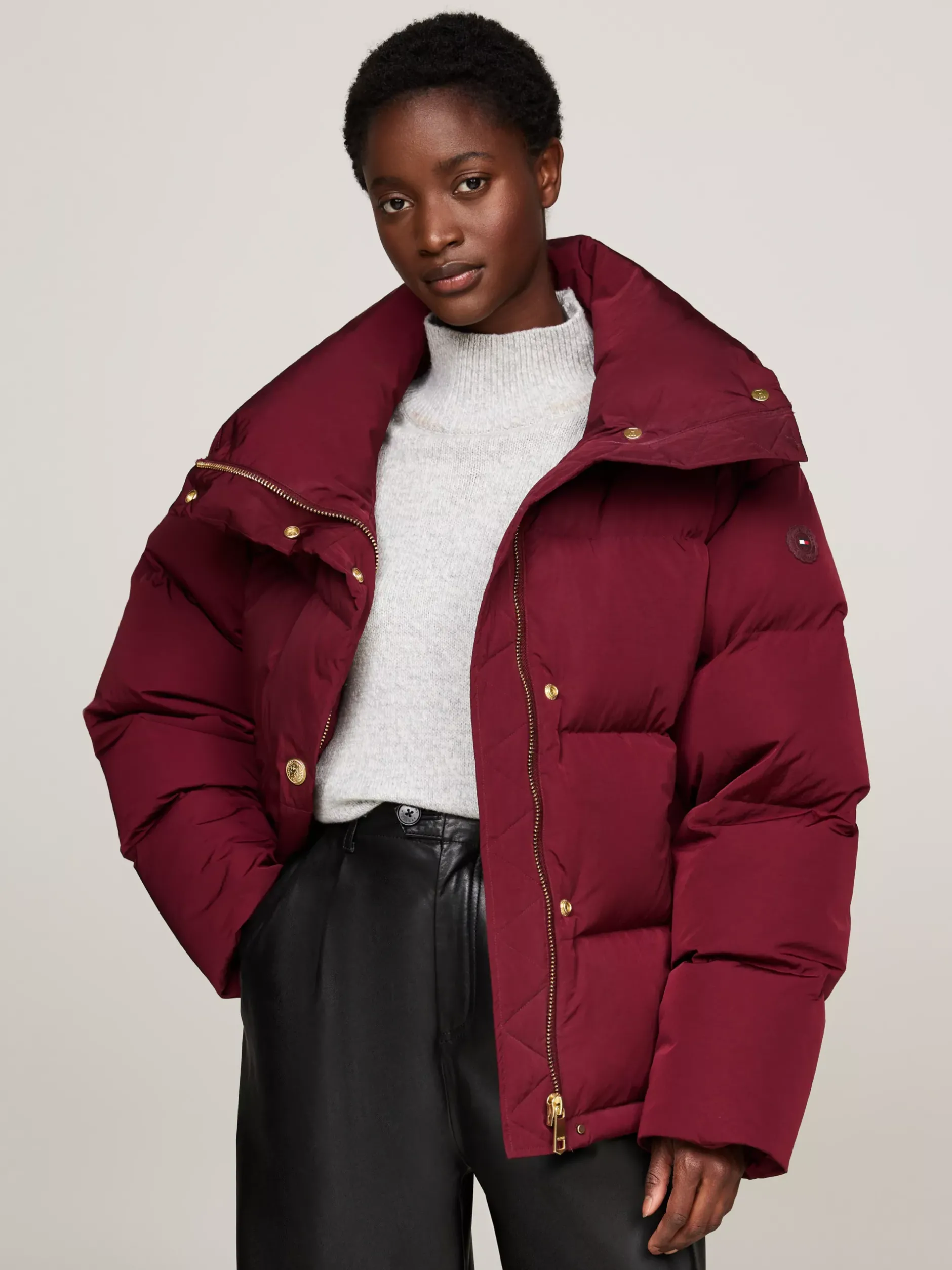 Kurtki & Płaszcze*Tommy Hilfiger Puchowa Kurtka O Kroju Oversize DEEP ROUGE