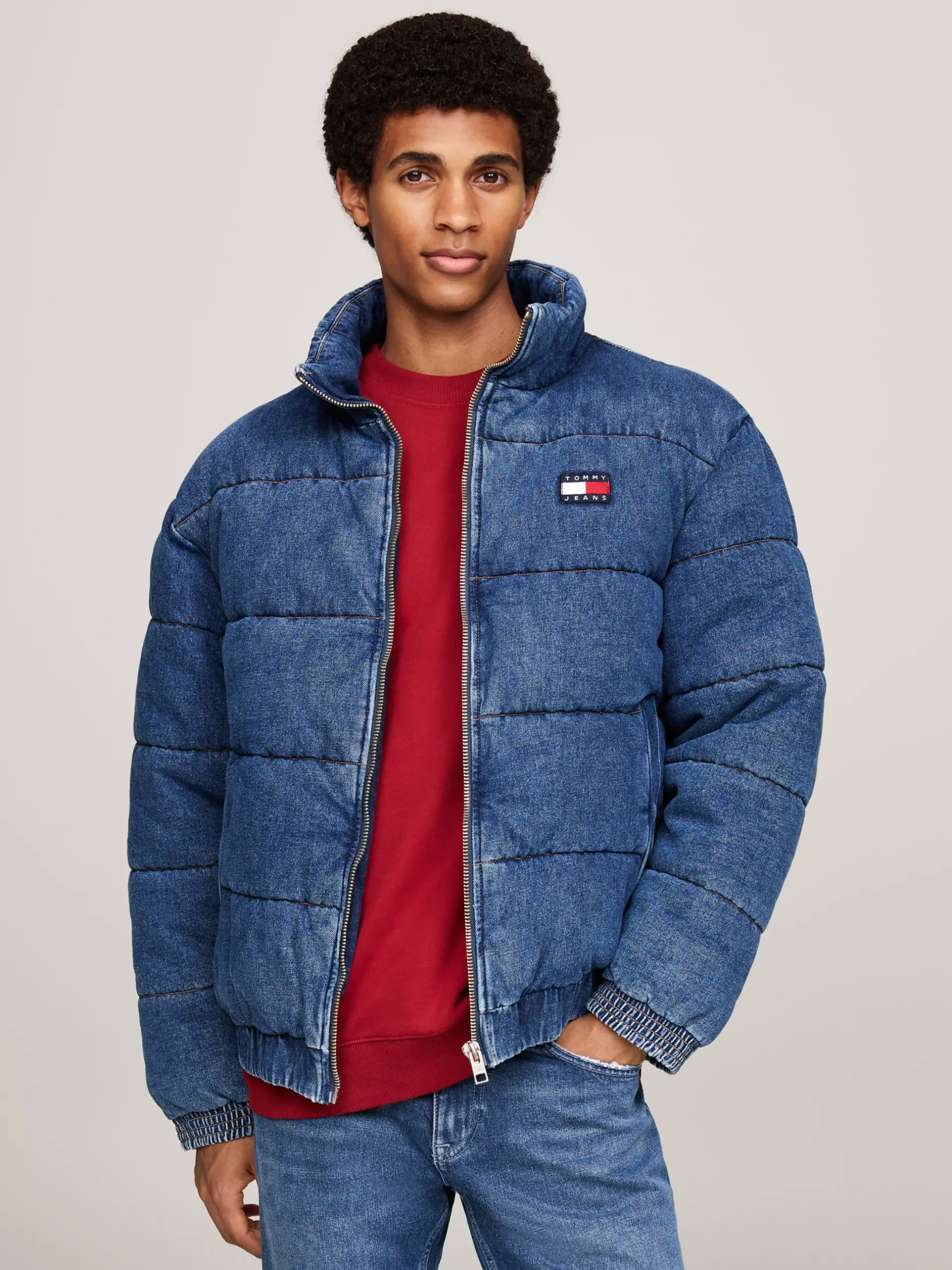 Kurtki & Płaszcze*Tommy Hilfiger Puchowa Kurtka Z Denimu Z Logo DENIM MEDIUM