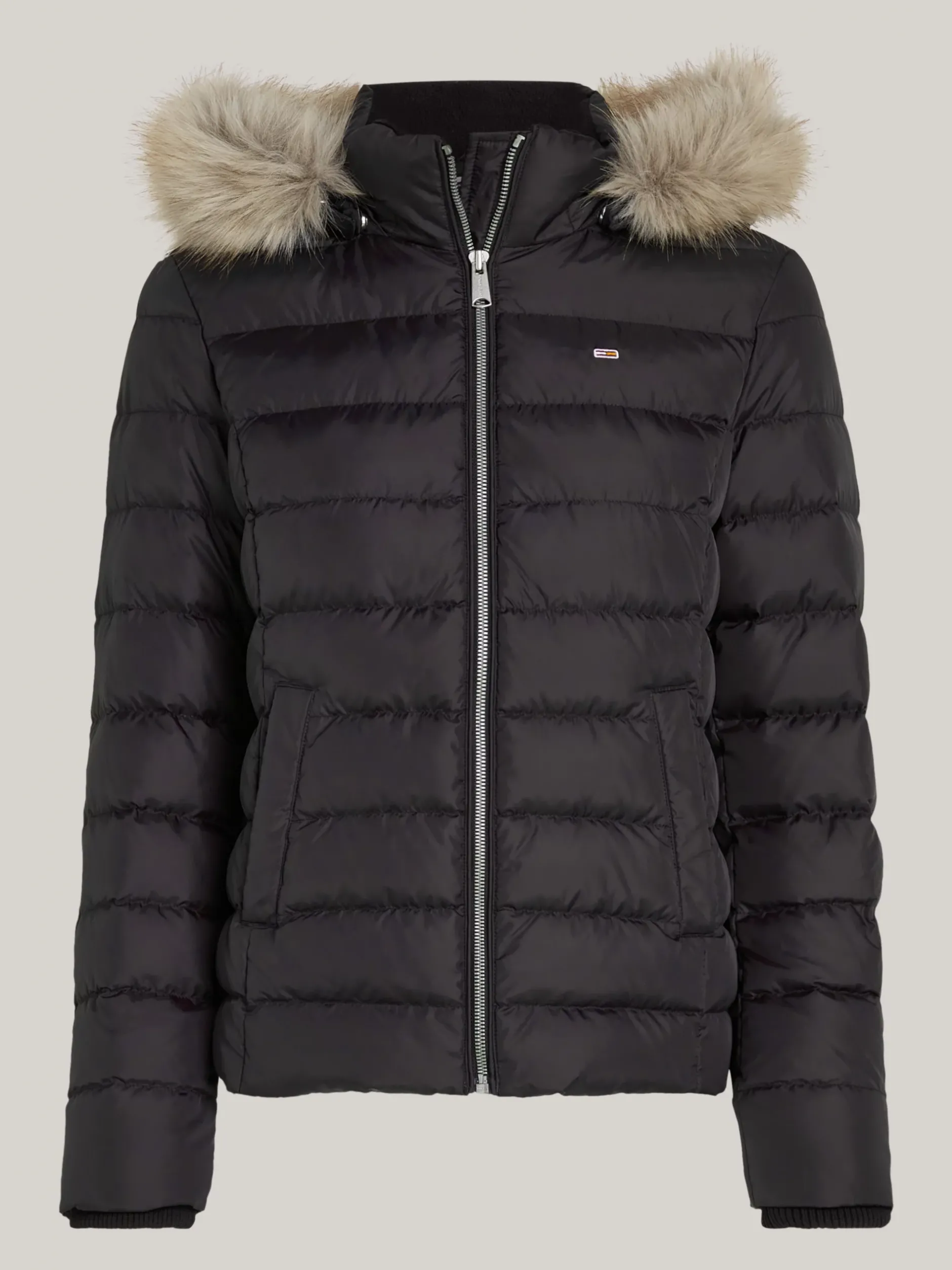 Kurtki & Płaszcze*Tommy Hilfiger Puchowa Kurtka Z Kapturem Ze Sztucznym Futrem BLACK
