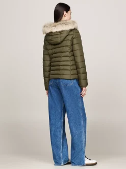 Kurtki & Płaszcze*Tommy Hilfiger Puchowa Kurtka Z Kapturem Ze Sztucznym Futrem FATIGUE GREEN