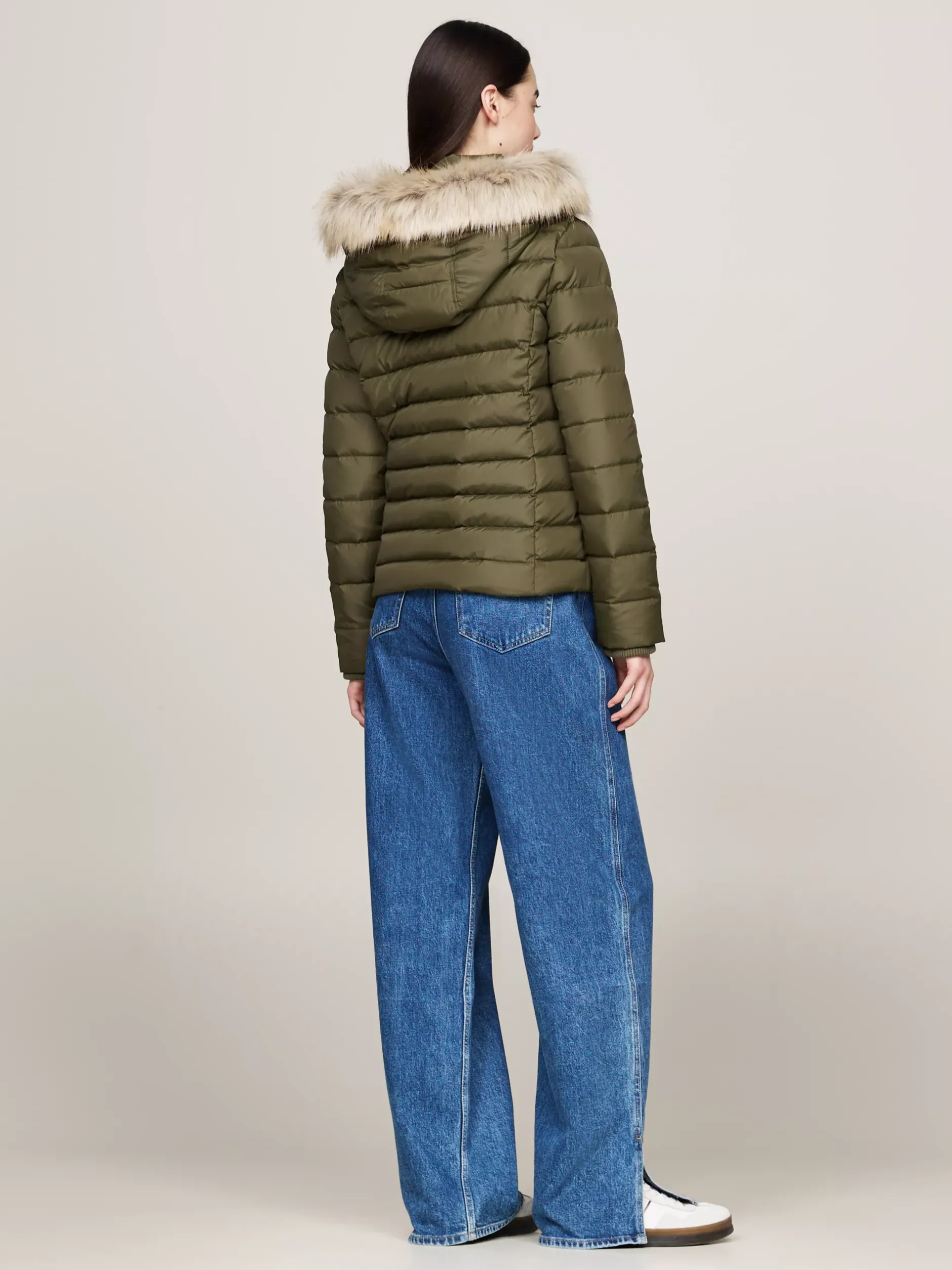 Kurtki & Płaszcze*Tommy Hilfiger Puchowa Kurtka Z Kapturem Ze Sztucznym Futrem FATIGUE GREEN