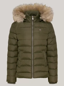 Kurtki & Płaszcze*Tommy Hilfiger Puchowa Kurtka Z Kapturem Ze Sztucznym Futrem FATIGUE GREEN