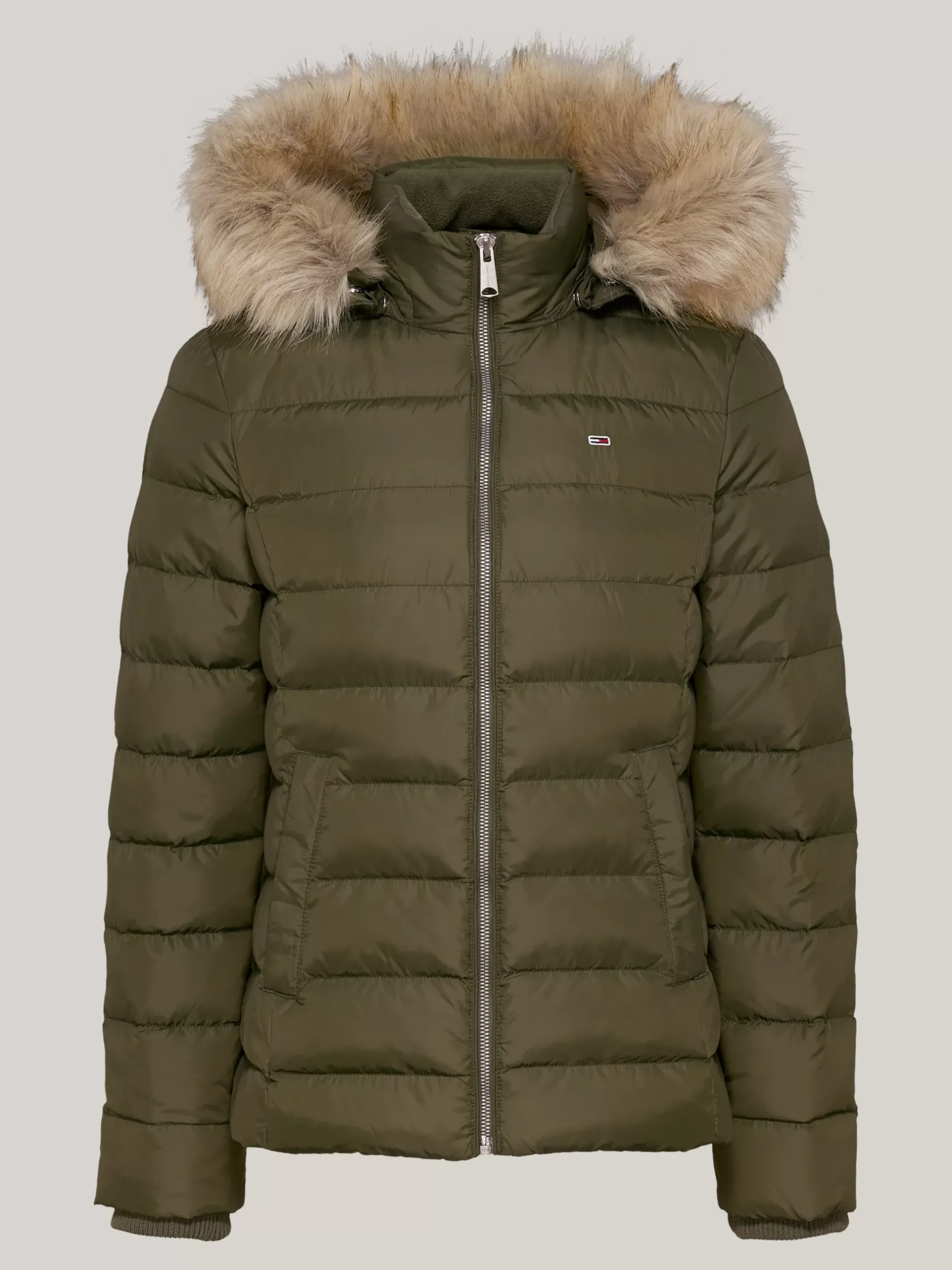 Kurtki & Płaszcze*Tommy Hilfiger Puchowa Kurtka Z Kapturem Ze Sztucznym Futrem FATIGUE GREEN