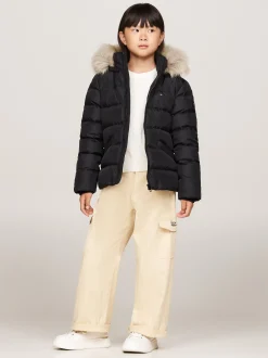 Kurtki I Płaszcze*Tommy Hilfiger Puchowa Kurtka Z Kapturem Ze Sztucznym Futrem BLACK