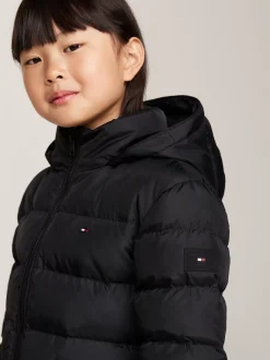 Kurtki I Płaszcze*Tommy Hilfiger Puchowa Kurtka Z Kapturem Ze Sztucznym Futrem BLACK