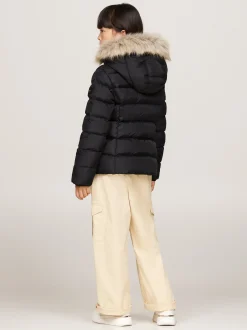 Kurtki I Płaszcze*Tommy Hilfiger Puchowa Kurtka Z Kapturem Ze Sztucznym Futrem BLACK