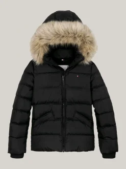 Kurtki I Płaszcze*Tommy Hilfiger Puchowa Kurtka Z Kapturem Ze Sztucznym Futrem BLACK