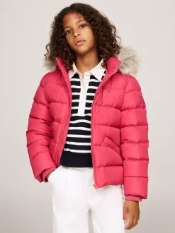 Kurtki I Płaszcze*Tommy Hilfiger Puchowa Kurtka Z Kapturem Ze Sztucznym Futrem HERITAGE PINK
